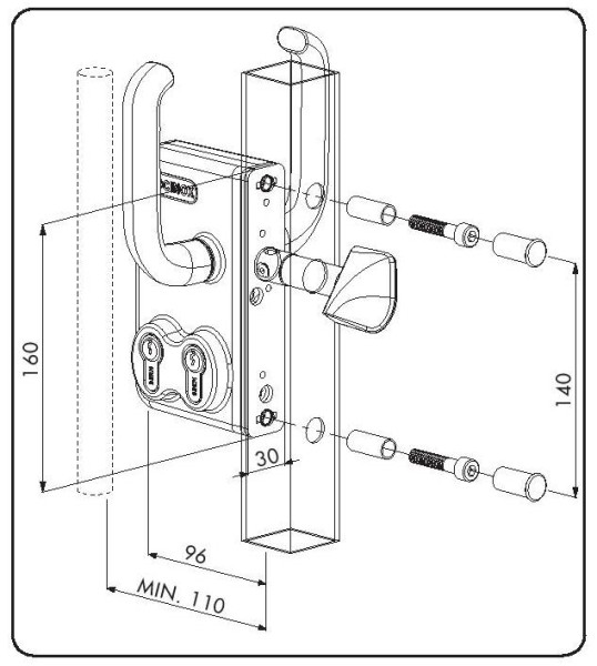 2 PZ Schiebetorschloss, anthrazit 40mm